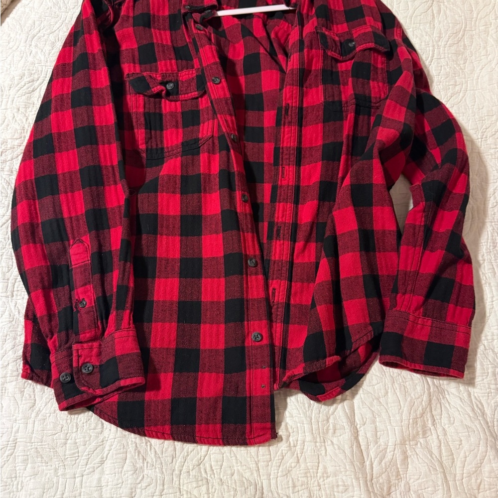 Faded Glory Red and Black Plaid Shirt